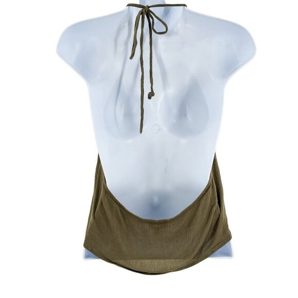 TOBI Lace Trim Halter Tank Top Olive Green - Picture 8 of 10